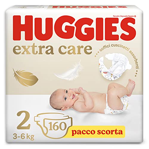 Huggies Extra Care Bebè Pannolini, Taglia 2 (3-6Kg), Confezione da 160 Pannolini