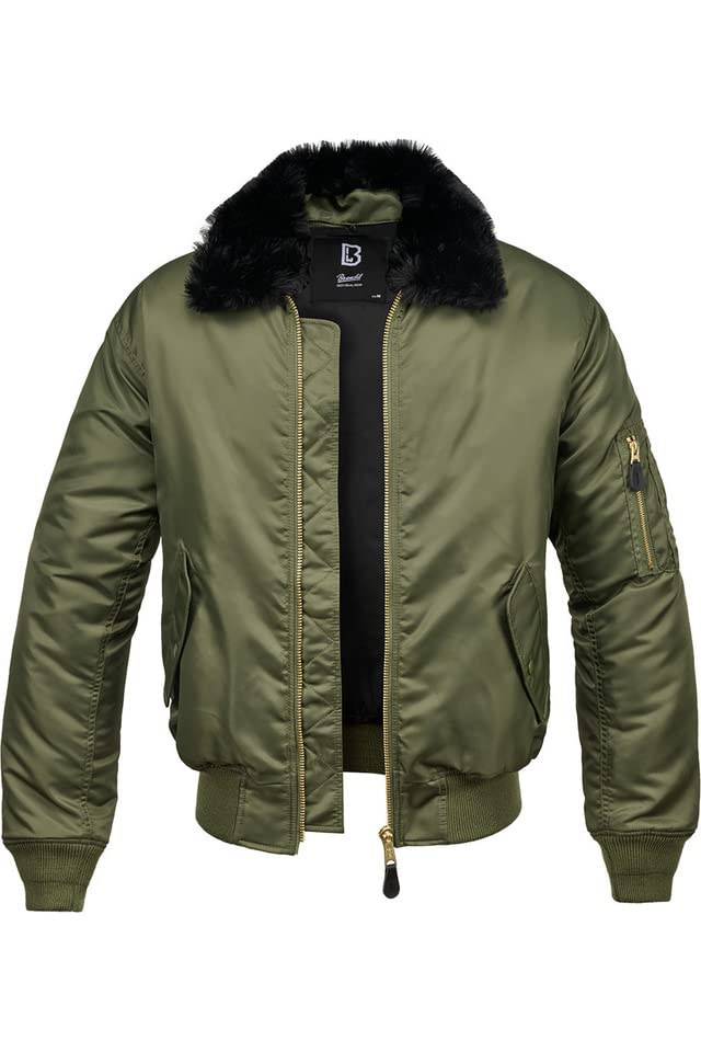 Brandit Fur Collar Jacket Giacca con Collo in Pelliccia MA2, Olive, M Uomo