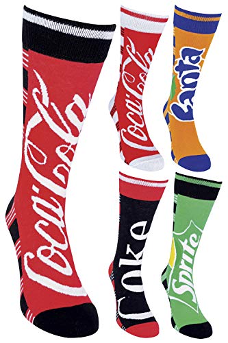 Coca Cola - Confezione da 5 calzini unisex a righe colorate con logo in cotone per uomo e donna, 5 Pacchetto (Cl295), Taglia unica