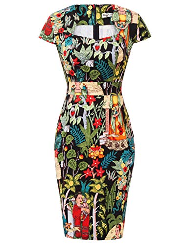 GRACE KARIN - Vestito da Donna Aderente, Stile Vintage Rockabilly Pin up Anni 50 Mancheron Destra Floral-35(cl7597) M
