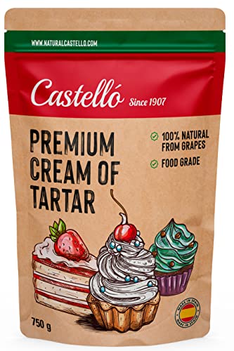 Cremor Tartaro - Qualità Premium Alimentare - 100% Naturale dall'uva - Fatto in Spagna - Senza Glutine - Keto e Paleo - Non OGM (GMO) - Castello since 1907 - 750 g
