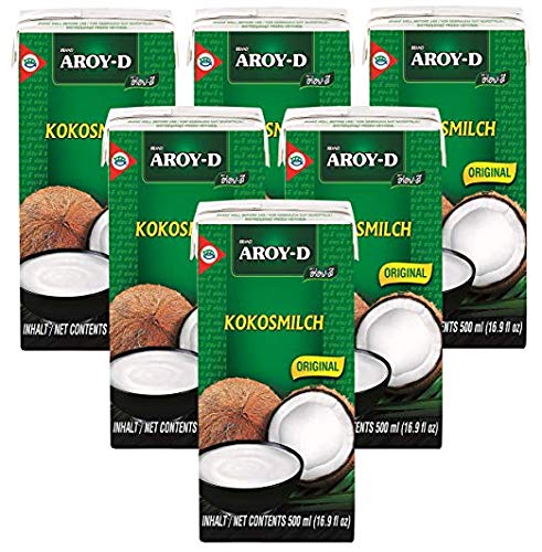 Confezione da 6 Latte di cocco AROY-D con E435 [6x 500ml] Latte di cocco ~ Latte di cocco