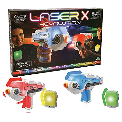 Giochi Preziosi - Laser X Revolution Blaster, Scegli il Colore della tua Squadra, Colpisci fino a 90 metri, con 2 Blaster, 2 Ricevitori e Voice Coach, per Bambini a Partire dai 6 Anni, LAE12000