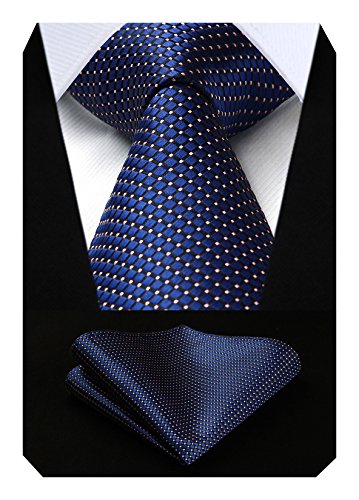 HISDERN Dai un'occhiata Cravatta da sposa Fazzoletto Cravatta da uomo & Pocket Square Set Navy blu/rosa