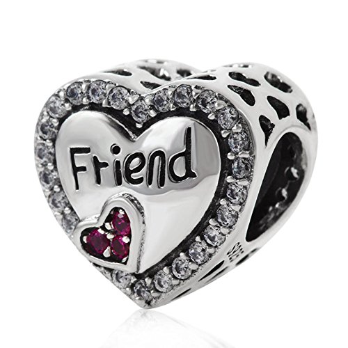 Charm dell'amicizia a forma di cuore in argento Sterling 925, con la scritta in lingua inglese 'Friend', per braccialetti Pandora A