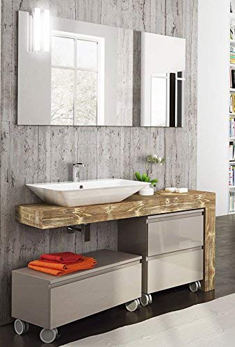 Mobile da bagno top in legno, lavabo a vista e ante e cassetti grigi con ruote con specchio con luci a led come da foto - 100% made in Italy