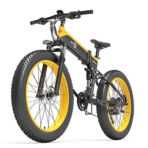 Bezior Bici Elettrica X1500 da 26 Pollici Mountain Bike Elettrica per Adulti 48 V, Shimano 9 Velocità,Giallo