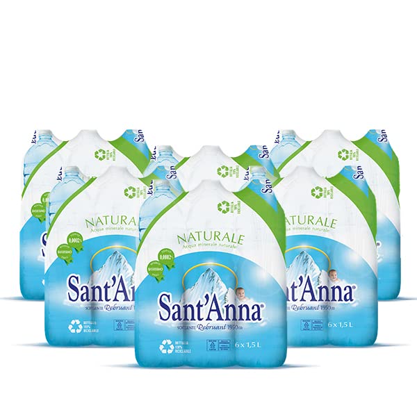 Acqua Sant'Anna, Pack 1,5L Naturale, 36 bottiglie di Acqua Minerale Naturale in Bottiglie di Plastica 100% Riciclabile da 1,5L
