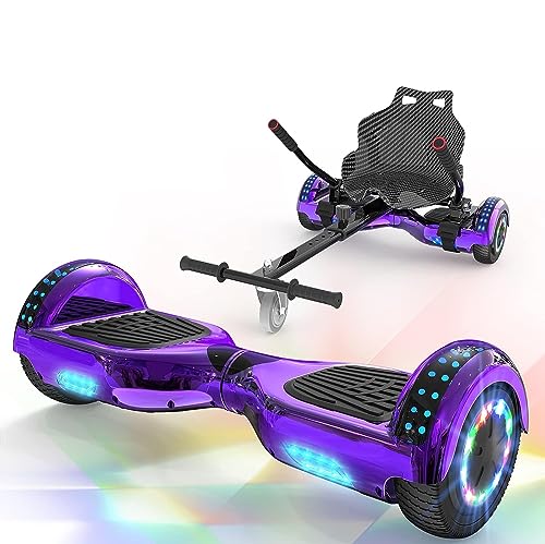 GeekMe Hoverboards con Hoverkart, Hoverbords Go-Kart da 6,6 Pollici con Altoparlante Bluetooth, luci a LED, Regalo per Bambino, Adolescente e Adulto