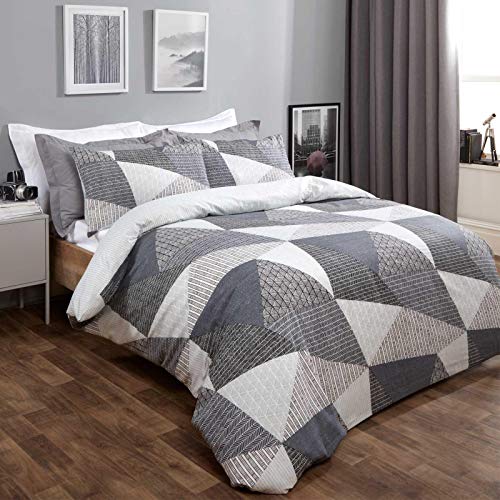 Dreamscene - Set copripiumino geometrico con federa, set di biancheria da letto ruvido in stile scandinavo, colore: grigio, carbone, singolo