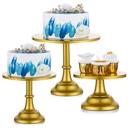 Nuptio Alzata per Torta da 3 Pezzi con Cake Stand in Metallo, Portabicchieri per Dessert con Design Semplice, Oro