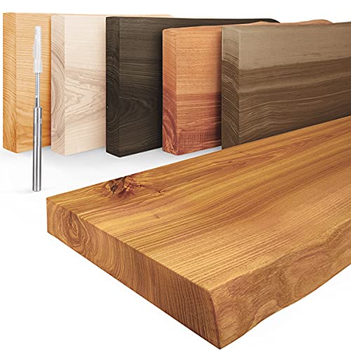 LAMO Manufaktur mensola in legno con bordo naturale, mensola sospesa modello Invisible, colore Rustico 160cm, LW-01-A-003-160W