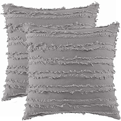 Zi Xi & Zi Qi Set di 2 federe per cuscino in cotone e lino, taglio jacquard, per auto, per la casa, per il divano, da ufficio (grigio chiaro, 60 x 60 cm)