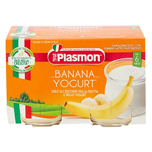 Plasmon Omogeneizzato Banana Yogurt 120g 24 Vasetti Con Frutta selezionata e Yogurt dell'Alto Adige, Fonte di Calcio e di Vitamina C