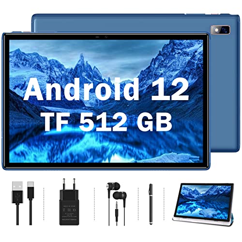 Oangcc 2023 Tablet 10 Pollici Android 12 OS Tablets con Octa Core Processore, WiFi FHD Tablet con 64GB ROM(TF 4-512GB), 8000mAh | Bluetooth | 5MP+8MP | Schermo Diviso | Tablet con Penna + Caso- Blu