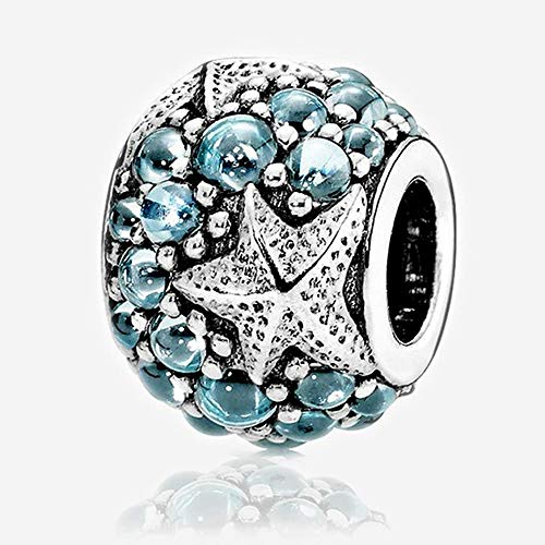 PANDOCCI Adatto a perline fai da te per Pandora braccialetto 2016 estate fascino oceanico stella marina con zirconi 100% 925 charm in argento (1PCS, blu scuro)