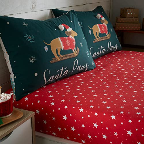 Catherine Lansfield Lenzuolo con angoli matrimoniali per camera da letto, motivo stelle natalizie, 25 cm,
