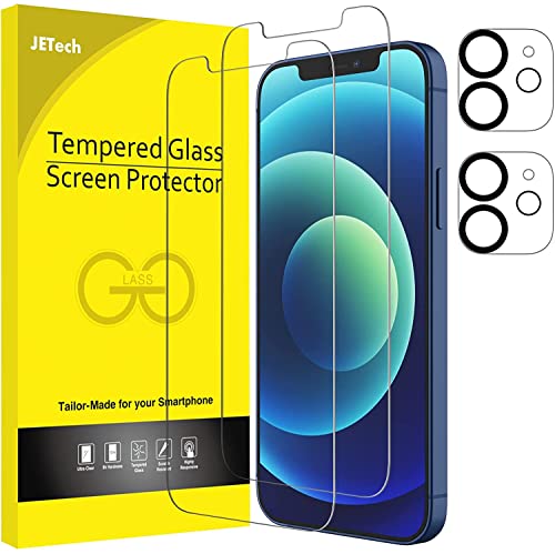 JETech Pellicola Protettiva per iPhone 12 6,1 Pollici con Protezione di Obiettivo Fotocamera, Vetro Temperato Film, Pacco da 2 Ciascuno