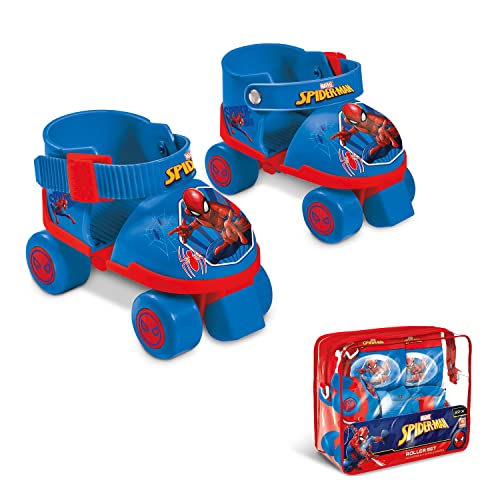 Mondo Toys - pattini a rotelle regolabili Spiderman Marvel per bambini - Taglia dal 22 al 29 - set completo di borsa trasparente, gomitiere e ginocchiere - 18390