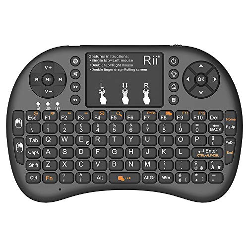 Rii Mini i8+ V2 Wireless + Cavo Rii OTG F1 - Mini Tastiera Retroilluminata con Mouse Touchpad e Tasto ON/OFF per Amazon Fire TV, Smart TV, TV Box, Mini PC, Playstation, Xbox, Computer