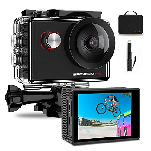 Apexcam 4K Action Cam Pro 20MP EIS WIFI Fotocamera Impermeabile 40M Sott'acqua Ultra HD Sports Camera Mic Esterno 2'' 2.4G Telecomando 170°Grandangolo con 2x1200mAh Batterie e Accessori