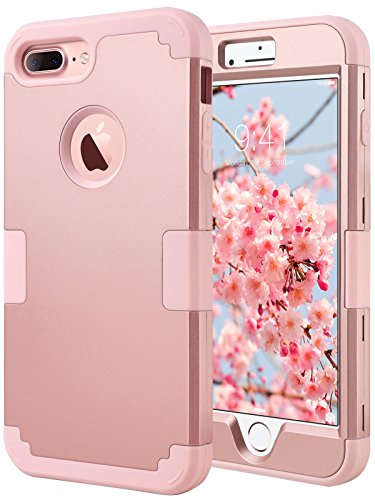 ULAK Cover Compatibile con Apple iPhone 8 Plus/7 Plus, 3 in 1 Plastica Rigida e TPU Morbido Custodia Antiurto Resistente Dura Protezione Case per iPhone 7 Plus/8 Plus, Oro Rosa