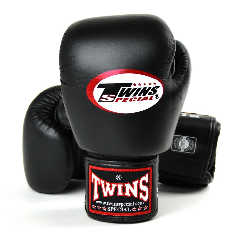 Twins Boxing Gloves BGVL3 Muay Thai Sparring Guanti da 283,5 g, 340,2 g, 396,9 g, 453,6 g, KickBoxing Hook & Loop Guanti da allenamento (453,6 g, nero)