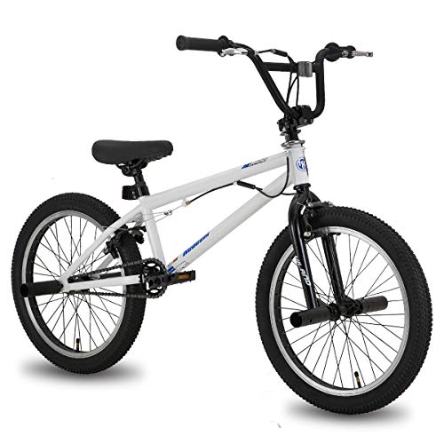 Hiland 20 Pollici BMX Freestyle per Bambini con Sistema Rotore a 360°, Bicicletta BMX per Ragazzo e Ragazza con 4 Pioli in Acciaio e Ruota Libera, Bianco