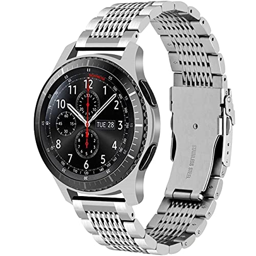 Juntan Compatible for Galaxy Watch 46mm Bands Gear S3 Frontier, Classic Samsung Galaxy Watch 3 45mm Cinturino Orologio Maglia di Acciaio Inossidabile 22mm Cinturino Ricambio Chiusura Metallo Argento