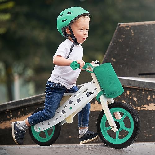 Joyz Bici da Equilibrio in Legno Verde per Bambini a Partire da 2 Anni Bicicletta da Corsa Senza Pedali con Sedile Regolabile Ruote Antiforatura da 11 Pollici Bici da Bilancio con Borsa in Tessuto