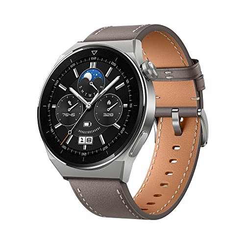 HUAWEI WATCH GT 3 Pro (48mm) (Gray leather). Titanium Case with Gray Leather Strap. Odin-B19V