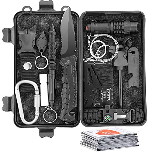 Forehakms Kit di Sopravvivenza Multiuso,14 in 1 Survival Kit,Usato per Esterna First Aid Kit per Gli Sport all'Aria Aperta, Campeggio, Alpinismo (L)