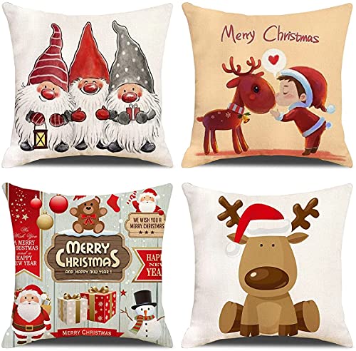 4 Pack cuscini natalizi per divano Cotone Biancheria Decorativo cuscini natalizi 45x45 cm