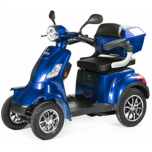 VELECO FASTER - Scooter Disabili a 4 ruote - Completamente assemblato e pronto all'uso - Sicuro e stabile - Allarme - Ampio deposito e portabicchieri(BLU)