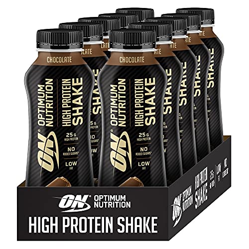 Optimum Nutrition ON High Protein Shake, Frullato Proteico con Proteine Whey, Milkshake Pronto da Bere per Aumento della Massa Muscolare, Cioccolato, Cofezione da 10, 10x330ml