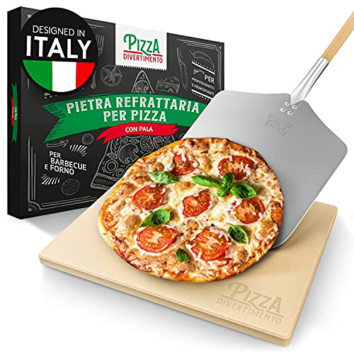 Pizza Divertimento Pietra refrattaria per pizza da forno - Con pala per pizza - Pietre di cordierite - Base croccante e condimento gustoso