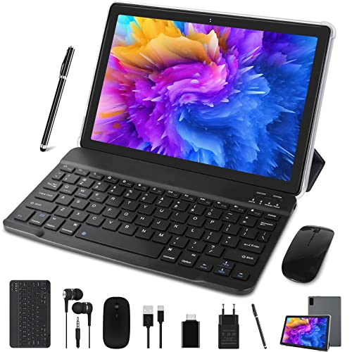 SEBBE Tablet 10 Pollici 5G WiFi Android 11, Tablet Octa-Core 2.0 GHz, 4GB RAM+64 GB ROM SD/TF 128 GB, Google GMS/Bluetooth 5.0/6000mAh/5+8MP/Schermo IPS HD, Tablet con Tastiera e Mouse - Grigio