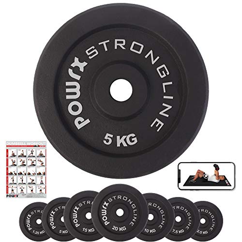 POWRX Dischi pesi ghisa 15 kg set (2 x 7,5 kg) - Per manubri e bilancieri con diametro Ø 30 mm + PDF workout (Nero)