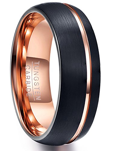 NUNCAD Anello da uomo in oro rosa con anello tungsteno Anello semplice/anello da laurea elegante per giovane misura moderna 8mm (17.5)