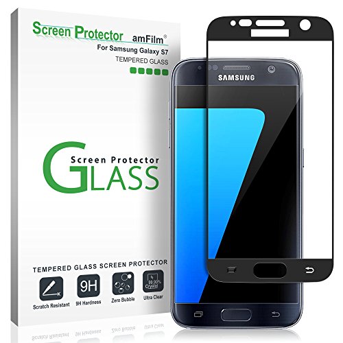 amFilm Galaxy S7 Vetro Temperato Pellicola Protettiva, Copertura Totale Protezione Schermo per Samsung Galaxy S7 (Nero)