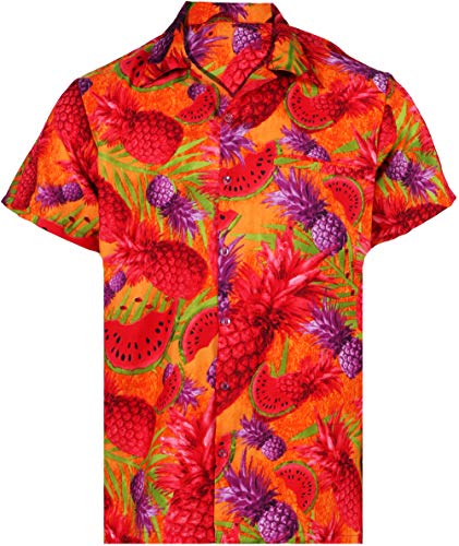 Virgin Crafts Divertente camice hawaiane per gli uomini Button Down Beach Party Scuro ananas arancione XXL
