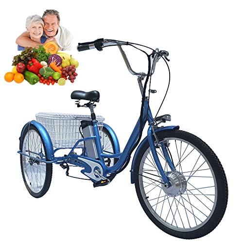 Triciclo per adulti bicicletta elettrica a 3 ruote da donna 24 `` bici a pedalata assistita con carrello posteriore cestino per alimenti cestino per gite shopping regalo per genitori manodopera