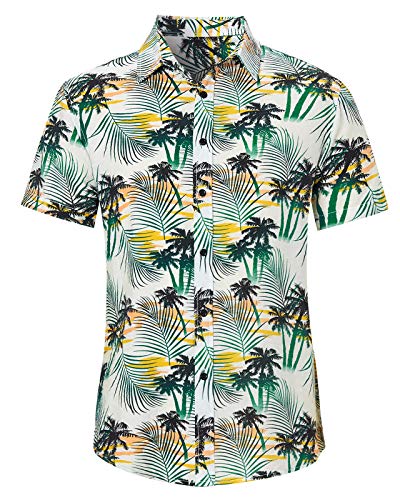 Loveternal Camicia Manica Corta Uomo Funky Palm Shirt Estate 3D Stampato Palma Camice Hawaiana Casuale Hawaiian Shirt M
