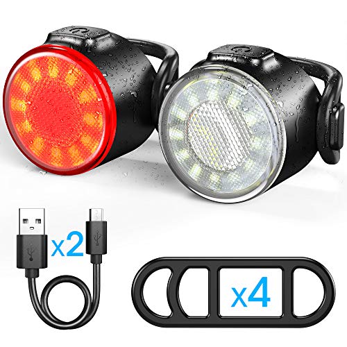 Set di luci bicicletta, luce anteriore e fanale posteriore ricaricabile USB, luce per bicicletta a LED impermeabile IPX4, 6 modalità di luminosità, adatto a tutte le biciclette e tutti i tipi di tempo