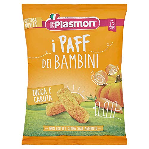Plasmon Snack i Paff Zucca e Carote 15gr 5 Confezioni Snack non fritti e senza sale aggiunto, perfetti per le manine del tuo bambino