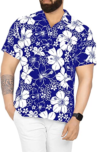 LA LEELA Uomo Camicie Hawaii di Tutti i Giorni per Le Vacanze all'aperto con Stampa Floreale da Spiaggia Hawaiana Molto rumorosa Regolare Reale, Allover Floreale XXL