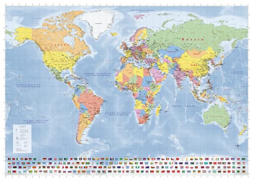 GeoMetro Mappa del mondo di grandi dimensioni in italiano con plastificazione (scrivibile e cancellabile), 140 x 100 cm, nuova edizione