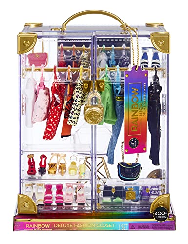 Rainbow High Deluxe Oltre 400 combinazioni Armadio portatile in acrilico trasparente-31+ capi alla moda e vestiti per bambole, accessori e contenitori. Età: 6-12 anni, Colore, 574323