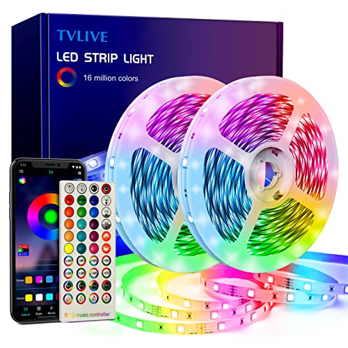 TVLIVE Striscia LED 20 Metri, Bluetooth Nastri LED RGB, Luci Led Controllato da APP e Controller, 28 Modalità di Stille, Funzione Musicale, Strisce LED per Camera da Letto, Cucina Soffitto TV (10M*2)