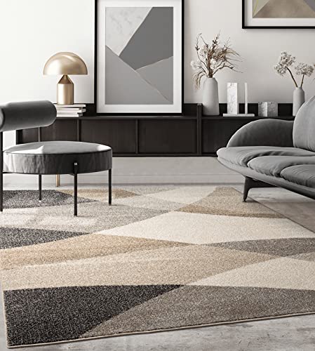 the carpet Pearl - Tappeto moderno a pelo corto, per soggiorno e camera da letto, motivo geometrico, a onde, 140 x 200 cm, colore beige